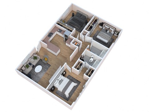 a 3d floor plan of a home with a bedroom and living room